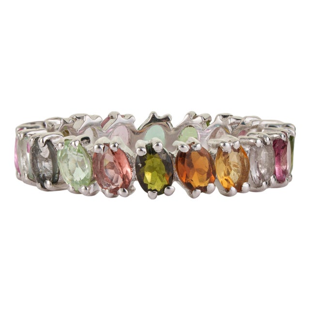 Boho 3.74 Ct Oval Multicolor Tourmaline Full Eternity Ring in 925 Sterling Silver Size 7.5 For Sale