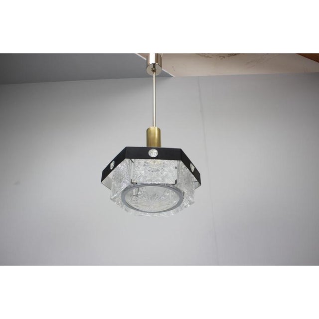 Czechoslovak Cut Glass and Chrome Pendant Light from Kamenický Šenov, 1970s For Sale - Image 3 of 14