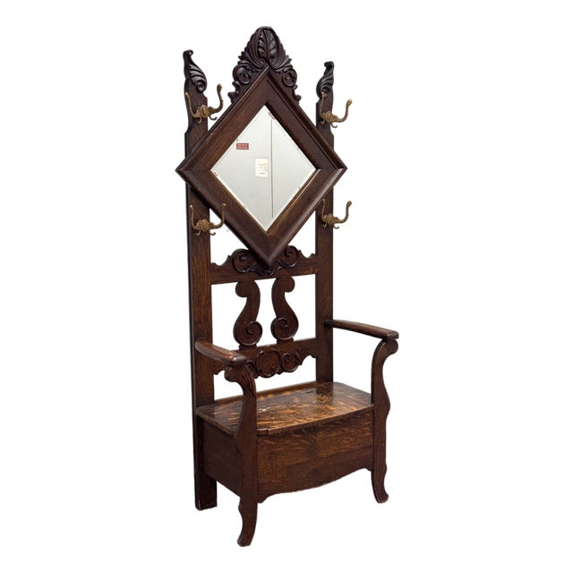 Antique Wooden Entry Hall Storage Tree For Sale
