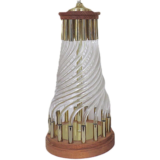 FREE SHIPPING ANYWHERE IN THE CONTINENTAL US! This is a set of unique large vintage table lamps. Twisted lucite tubular...