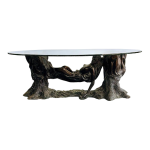 Vintage Sculptural Spelter Nude Coffee Table With Bronze Patina and Glass Top