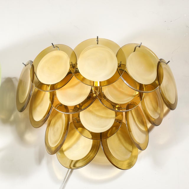 Pair of Modernist 14-Disc Sconces in Hand-Blown Murano Topaz Glass For Sale - Image 10 of 15