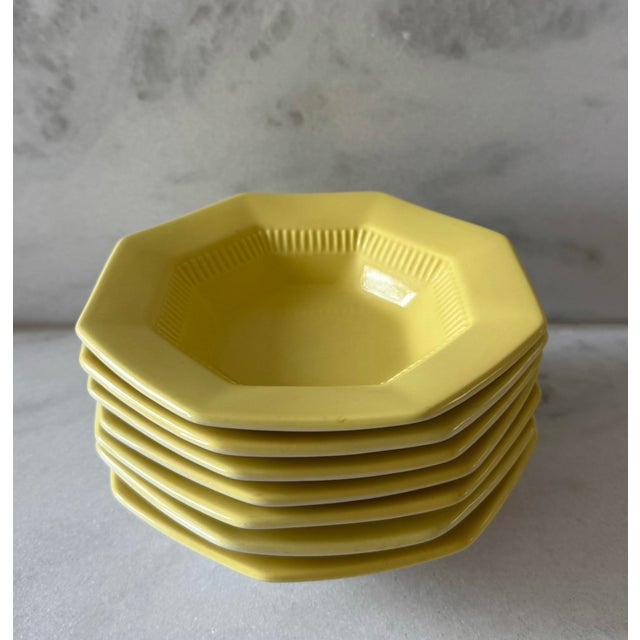 Transitional Set of 7 Octagon Daffodil All Yellow Independence Ironstone Small Bowls For Sale - Image 3 of 7