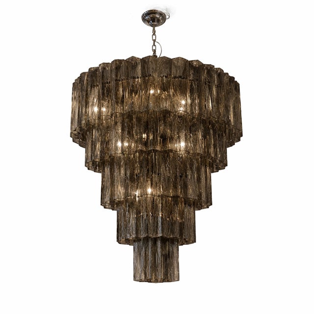 Mid-Century Modern Contemporary "Square Tubes" Murano Venini Style Glass Chandelier Italian Dark Fume' Color For Sale - Image 3 of 8