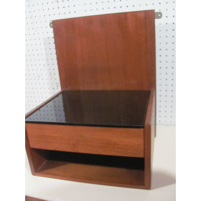 Hans J. Wegner for Getama Floating Nightstand in Teak Glass & Brass 1960s Signed For Sale - Image 9 of 13