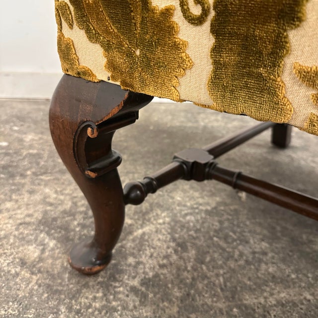 Antique Cut Velvet Queen Anne-Style Floral Settee For Sale - Image 10 of 12