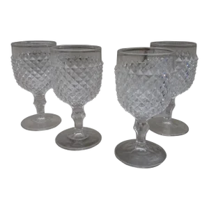 1860s Eapg Boston & Sandwich Diamond Point / Sawtooth Goblets- Set of 4