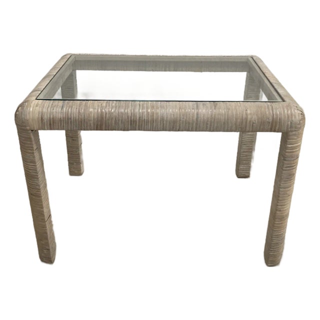 Bielecky Brothers Drinks Table in White Washed Rattan For Sale