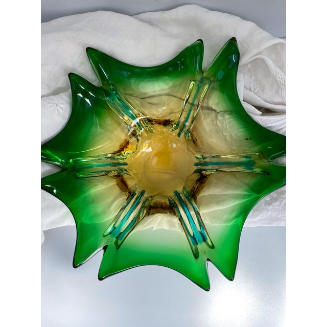 1960s Green Bohemian Art Glass Flower Bowl For Sale In Portland, OR - Image 6 of 10