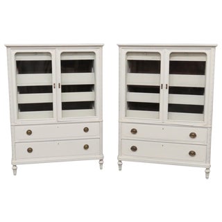 Cream Painted Carved Cabinets - Pair For Sale