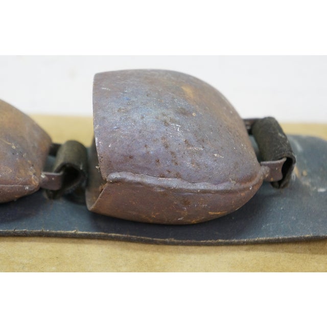 Antique Swiss Forged Iron Graduated Cow Sleigh Bells on Leather Strap 23" For Sale - Image 11 of 13
