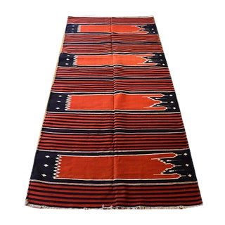 Indian Red, White, and Blue Mehrab Rug, 1970s For Sale