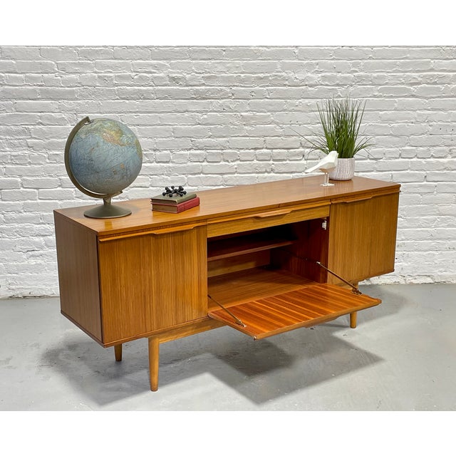 Mid Century Modern Zebrawood Sideboard / Credenza | Drop Front Bar Cabinet | Vintage MCM Storage Buffet, C. 1960s For Sale - Image 9 of 14