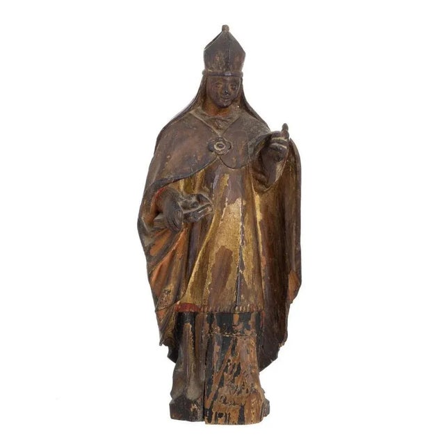 Italian Artist, Saint Ambrosius, 17th Century, Wood Sculpture For Sale - Image 5 of 6