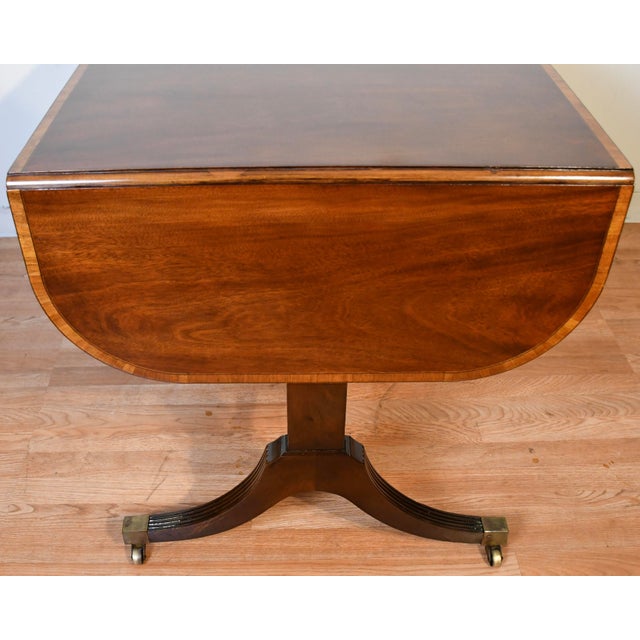 1920s Antique English Regency Mahogany Inlaid Drop-Leaf Table / Sofa Table For Sale - Image 15 of 15