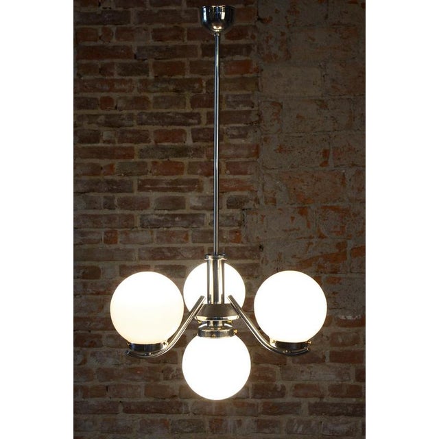 Art Deco Chandelier in Chrome-Plated Steel and Opal Glass, Czech, 1920s For Sale - Image 11 of 14