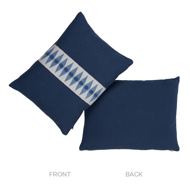 Contemporary Schumacher x Mary McDonald Backgammon Tape Pillow in Marine For Sale - Image 3 of 4