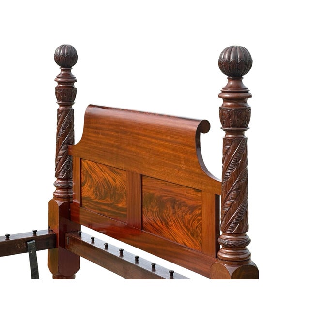Early American Antique Federal Period Mahogany Acanthus & Pomegranate Carved Bed For Sale - Image 4 of 10