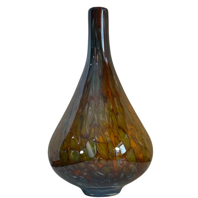 17+ In. Tall Murano Mottled Amber Gourd Shaped Art Glass Vase For Sale - Image 14 of 18