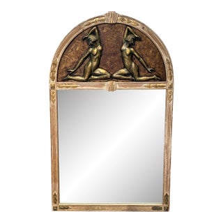 French Art Deco Oak Figural Trumeau Mantel Mirror For Sale