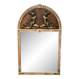French Art Deco Oak Figural Trumeau Mantel Mirror