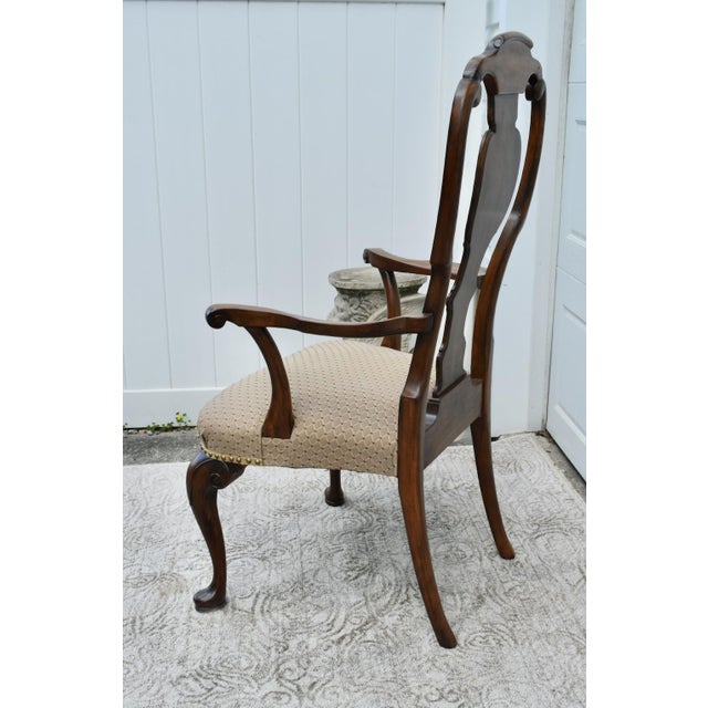 Vintage Walnut Queen Anne Style Desk Chair W/Brass Studs For Sale - Image 9 of 12