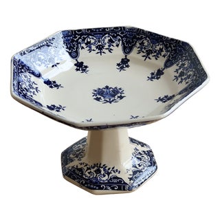 19th Century Ironstone Compote Dish with Rouen Pattern from Longchamp For Sale