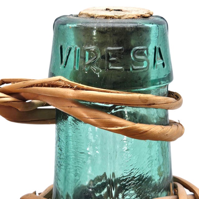 Rustic European Viresa Green Glass Demijohn Bottle With Wicker Basket 13" For Sale - Image 3 of 11