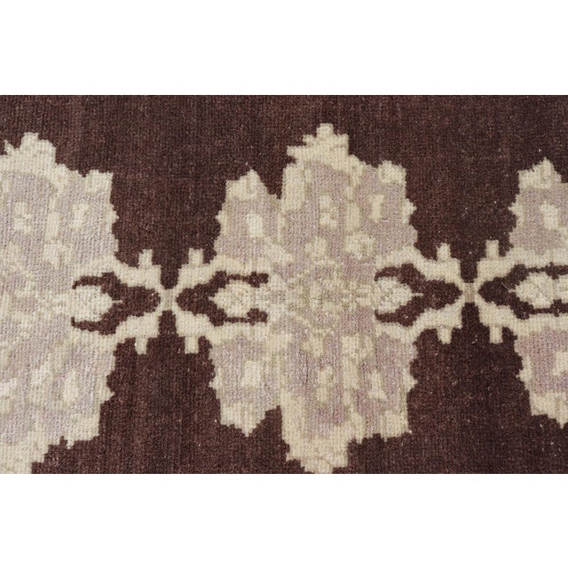 Brown Background Vintage Turkish Oushak Runner With Medallions in Cream & Ivory For Sale - Image 9 of 12