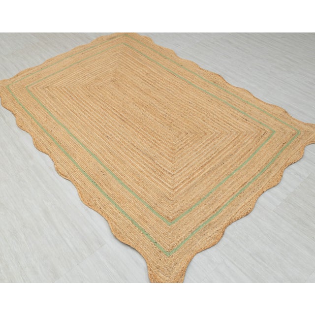 Tan Olive Natural Jute Wave Scallop Rug 3x12 Ft. For Sale - Image 8 of 12