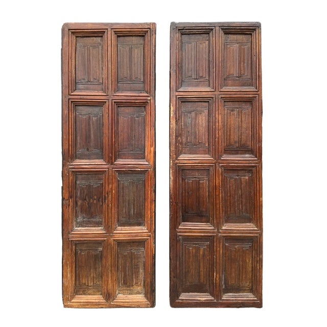 Brown Antique European Linenfold Doors - A Pair For Sale - Image 8 of 10