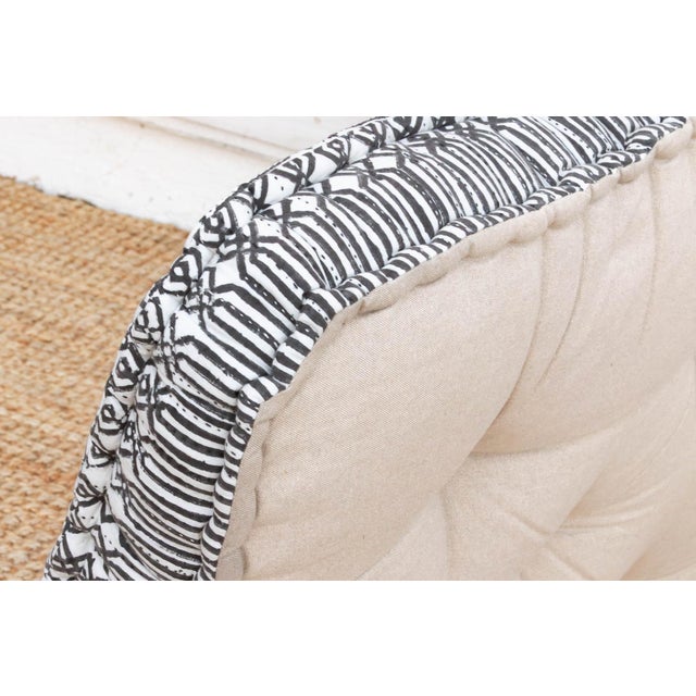 Traditional Hand Block Printed Black & White Floor Cushion For Sale - Image 3 of 7