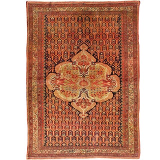 Antique Mission Malayer Rug With Floral Medallion in Blue, Orange & Green For Sale