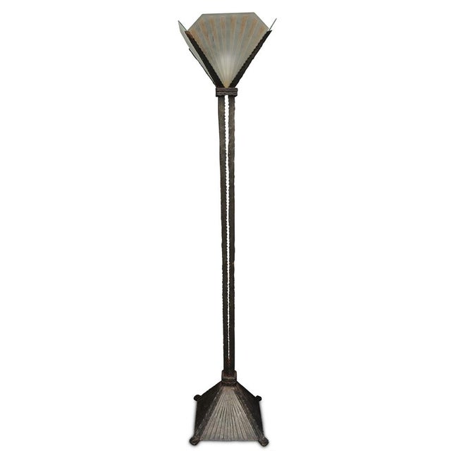 Art Deco Wrought Iron Square Floor Lamp For Sale - Image 4 of 7