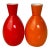 Pair Vintage Omc Japan Ceramic Sake Bottles, Red & Orange For Sale