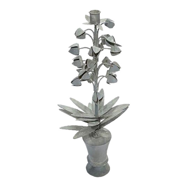 Vintage Tole Floral Candleholder For Sale