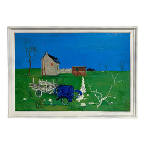 Jean Porcher1950's Mid Century French Modernism Abandoned Fiat Automobile Art Oil Painting, 1957