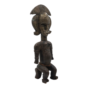 23" Antique Suku Fertility Figure Wood Carving W/ Copper Wrap 1940s