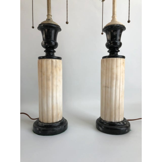 Metal 1930s French Art Deco Black & Ivory Marble Table Lamps - a Pair For Sale - Image 7 of 8