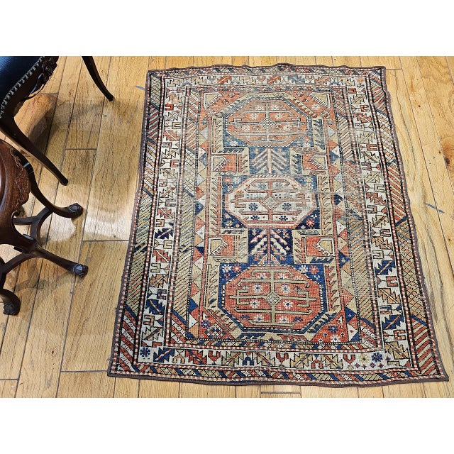 Textile Antique Caucasian Shirvan Area Rug, Wool Pile, Geometric Pattern, 1880s, 4' x 5' For Sale - Image 7 of 18