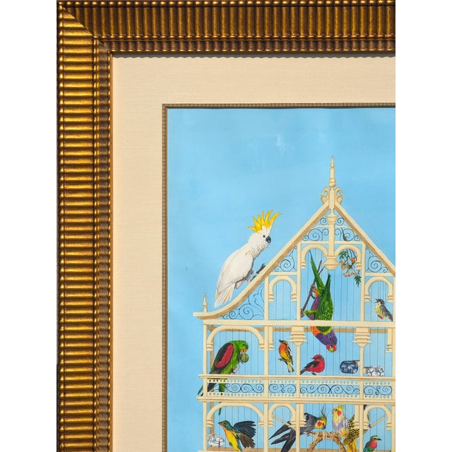 2010s Jennifer Lively “Bird Cage” Contemporary Blue Toned Surreal Still Life Painting of Various Birds, 2016 For Sale - Image 5 of 11