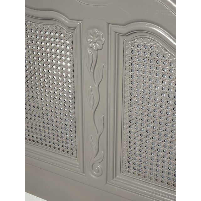 Vintage by Drexel ~ French Country Gray Ornate Cane Queen Headboard For Sale - Image 14 of 15