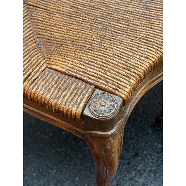 Textile Vintage Cane Back Louis XV Rush Seat Dining Chairs - Set of 6 For Sale - Image 7 of 12