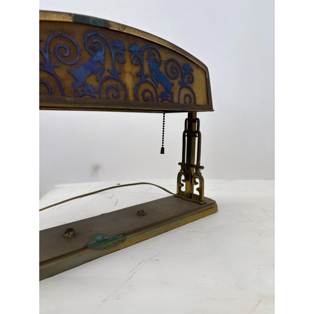 Oscar Bach 1920s Bronze & Acid Etched Glass Table / Desk Lamp, Rams Head Motif Attr Oscar Bach For Sale - Image 4 of 5