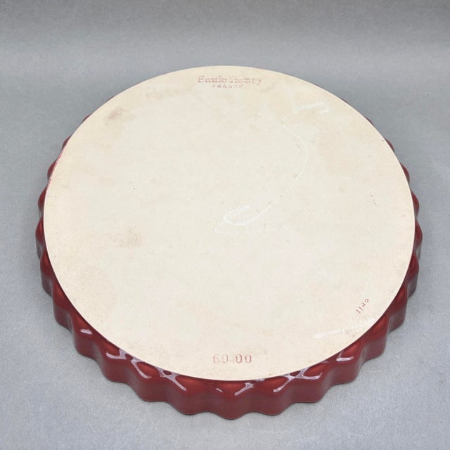 Ceramic Vintage Emile Henry France Burgundy Red Stoneware Fluted Tart Pan For Sale - Image 7 of 8