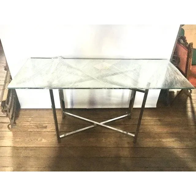 60" Folding X-Frame Glass + Chrome Dining or Console Table - 1970s For Sale - Image 11 of 12