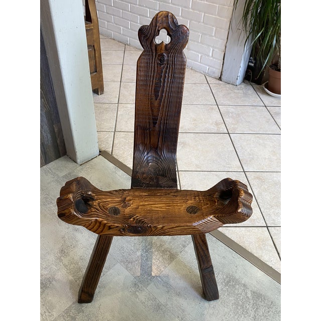 Vintage Brutalist Tripod Chair in Carved Wood, 1970s For Sale - Image 17 of 18
