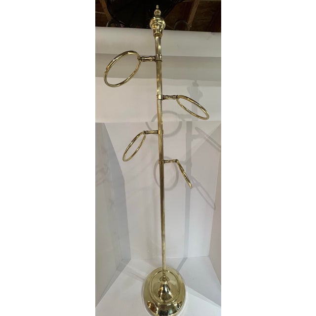 Hollywood Regency Vintage Solid Brass Towel / Valet Stand With Ring Holders – Mid Century Traditional For Sale - Image 3 of 12
