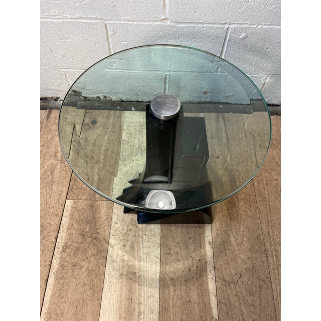 Late 20th Century Karl Springer Style Black Lacquer Pedestal Side Table With Glass Top For Sale - Image 5 of 11
