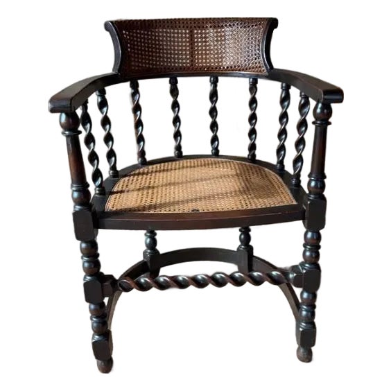 Antique Edwardian Style Barley Twist Armchair For Sale